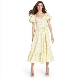 LoveShackFancy NWT yellow puff sleeve floral maxi